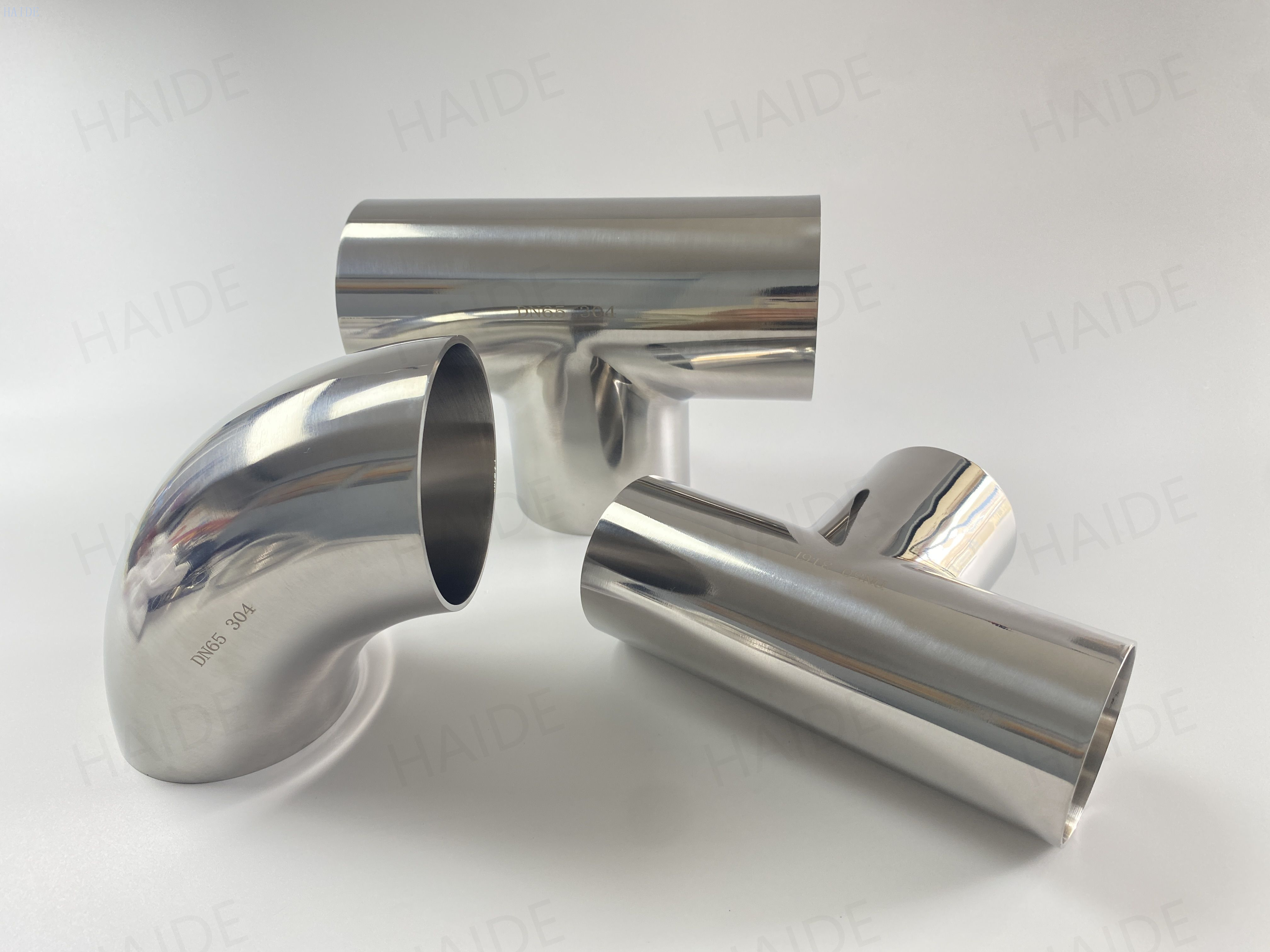 304/316L Food Grade Stainless Steel Sanitary Inside and Outside Matt Polished Tri Clamped Equal Tee